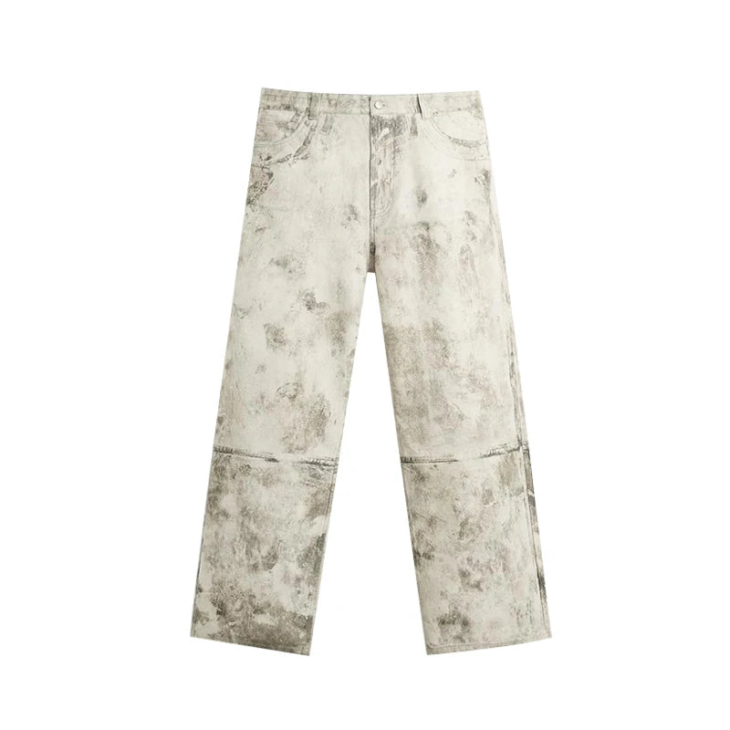 Chic Street Printed Jacket Pant Men'S Set Casual Loose Lapel Zipper Jackets Straight Trousers Sets Man 2025 Spring Retro Outfits